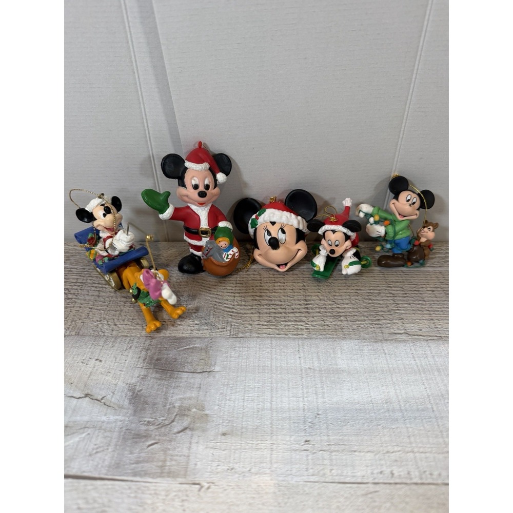 Disney Lot of 5 Set Christmas Ornaments Mickey Minnie Donald Pluto Goofy